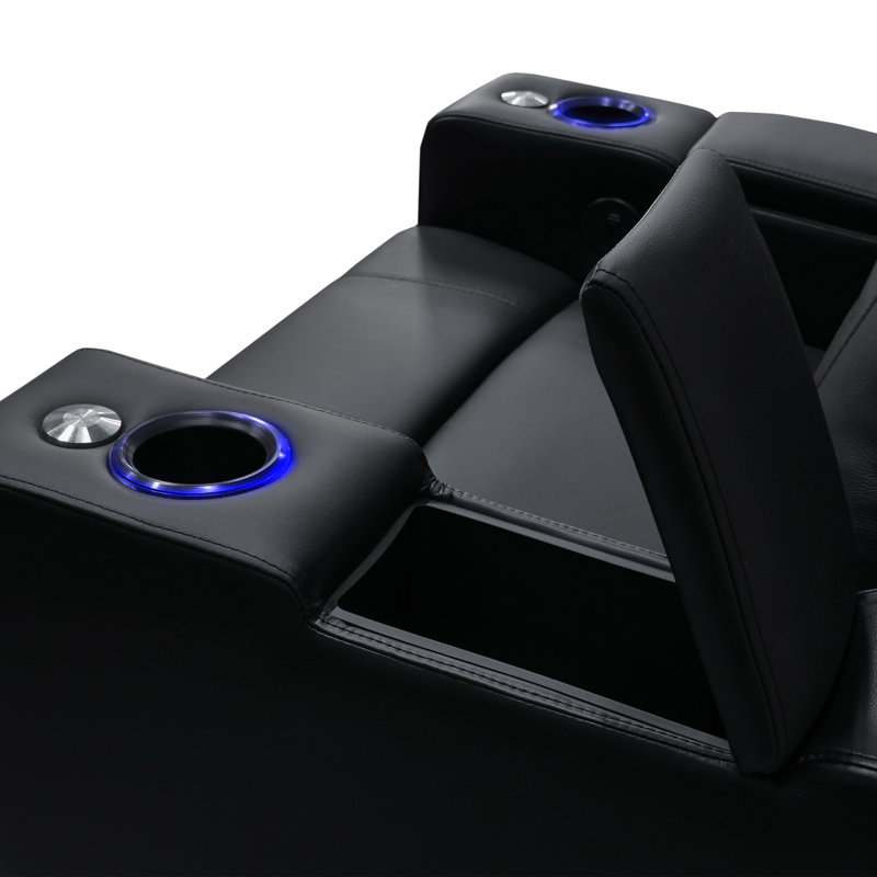 Latitude Run® Shelica Leather Home Theater Seat with Cup Holder